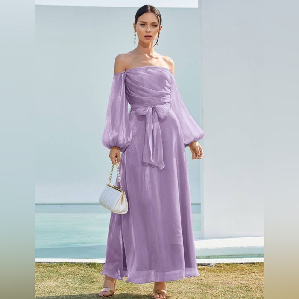 Elegant Lavender Off-Shoulder Dress